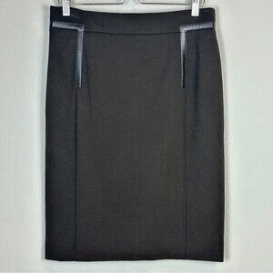 Akris Punto Brown Jersey Vegan Leather Accent Pencil Skirt 10